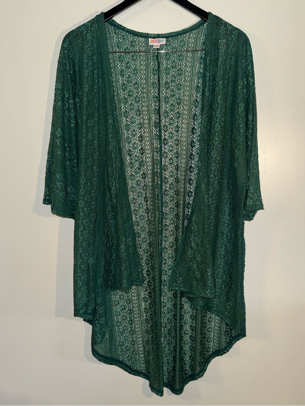 LuLaRoe Lindsay Green Lace Kimono Cardigan